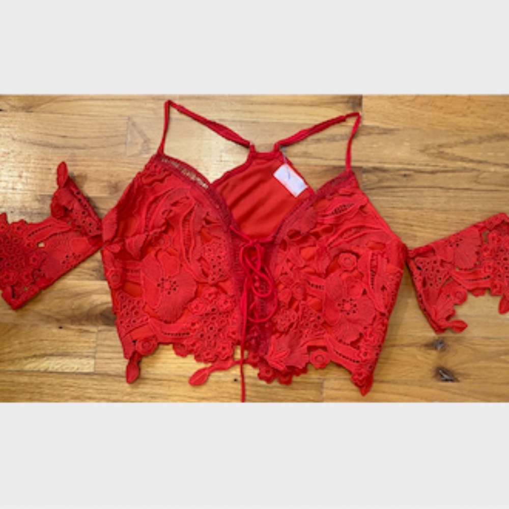 Red lace crop top